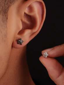 2 件经典男士耳环，男士银色方形耳钉，简约耳环，男士珠宝，男士礼物，送给男朋友丈夫的礼物 - A款 - 查看 9