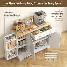HOMCOM Modern Sideboard Buffet Cabinet With Storage, Coffee Bar Cabinet With Natural Wood Effect Top, Drawer, Adjustable Shelves, Small Kitchen Pantry With Door Shelves, White - White - View 4