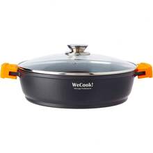 Cuisinons ensemble ! Casserole basse en titane Ecochef, induction, couvercle en verre de 30, antiadhésif QUANTANIUM écologique sans PFOA, aluminium coulé de 5 mm d'épaisseur, poignéen silicone, vitrocéramique, four - TAILLE - Voir 2