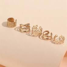 5 Pcs Non-Pierced Ear Bone Clip Set-European And American Fashion High-End Jewelry-Women's Earrings-Natural Earrings Earrings Men's Ear Clips-Earrings Sets-Gold Jewelry>Earrings-Ears-Ear Cuffs-Clip On Earring-Clip On Earrings Women-Christmas-Aretes Elegantes-Statement Earrings-Vintage Earrings-Earings Women Earring Sets-Earrings For Women-Gold Earrings-Gold Earrings Women 5 Pieces/Set Gold Bridal Clip-On Earrings Set Hole-Free Ear Bone Clip Creative Simple Personality Gold Leaf Hollow New Earrings C-Shaped Ear Clip - 金色 - 查看 5