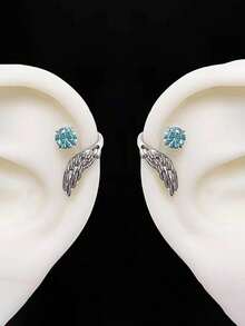1pc Screw-On Heart Shaped Earring, Unique Design Ear Cuff Earring, Lightweight Luxury Earring For Women - Blue - View 1
