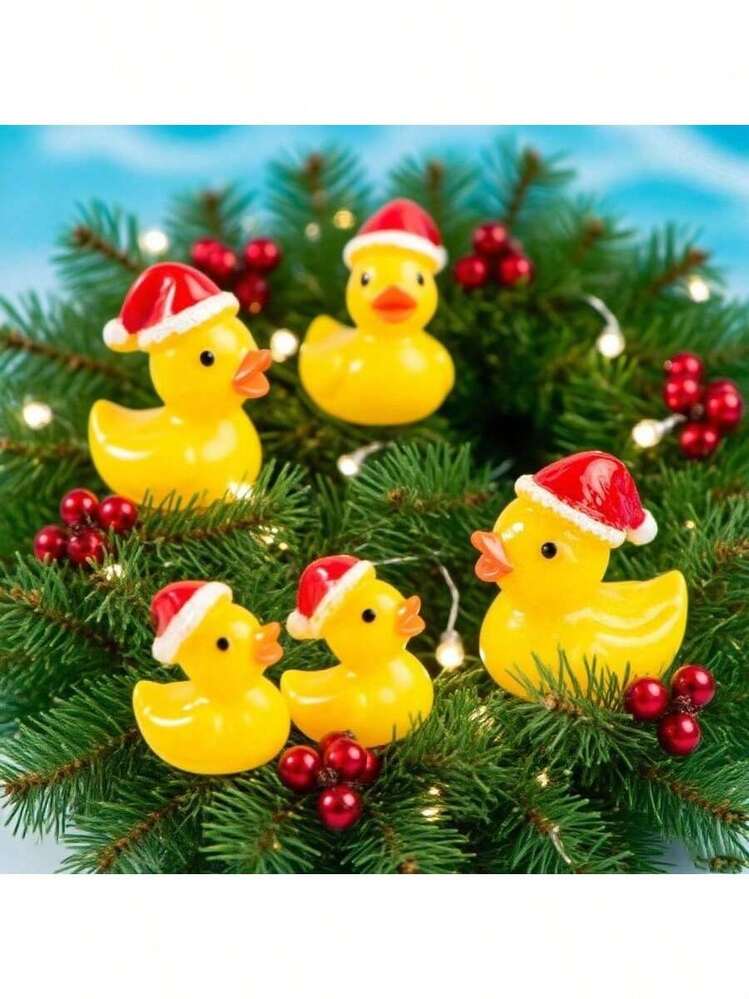 50pcs Mini Resin Duck Mini Christmas Hat Duck Doll Decoration Suitable For Christmas, Crafts, Dollhouses, Slime, Home Decoration - The Perfect Christmas Gift - 彩色 - 查看 8