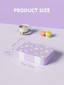 Meoky 810ml 5-Compartment Bento Box, Leak-Proof Lunch Box, Convenient Meal And Snack Prep Divided Food Storage Container, Suitable For School, Office, Travel And Picnic. (Purple Daisy) - Purple - View 3