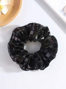 1pc/New Square-Shaped Large Sequin Large Hair Tie, Available In Gold, Black, Pink And Silver. It Combines Fashion Sense And Versatility, Fully Showing A Luxurious And Elegant Temperament. With An Overall Simple, Generous ,Ponytail Holders ,Hair Elastics ,Hair Rubber Bands ,Scrunchies ,Hair Rope