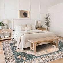 Techigher 5 Sizes Rugs Living Room|Area Rugs| Washable–120 X170 Cm Boho Vintage Floral Rug, Soft Faux Lamb Velvet Rug & TPR Non-Slip Backing Carpet For Bedroom,Bathroom, Dining Room, Kitchen, Entryway & Office - Green - View 2