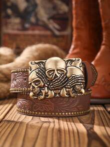 1 条西部牛仔波西米亚风格 PU 皮带，复古独特腰带，4 种颜色可选 - 印花帶 - 查看 14