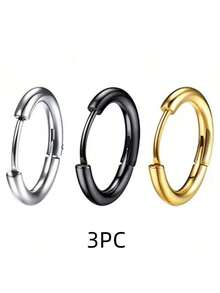 2 件/3 件简约嘻哈不锈钢耳环，男女通用纯色圆形耳环，光滑夹式耳环 - 彩色 - 查看 15