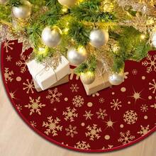 1pc Red Snowflake Christmas Tree Skirt, Polyester Fiber Holiday Tree Mat, Suitable For Holiday And Theme Party Decoration, Great For Home, Office And Room Holiday Decor, Traditional Christmas Tree Mat, Scene Decor, Holiday Atmosphere Decor, Home Office Decor, Christmas Gift, Theme Party Decor, Christmas Decoration Kitchen Rug - Multicolor - View 8