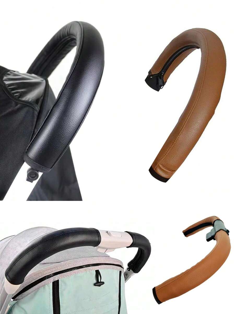 Universelle Kinderwagen Griffabdeckung aus PU-Leder, Baby Kinderwagen Griffhülle zum Schutz, Kinderwagen Zubehör Griffschutz mit abnehmbarem Reißverschluss in Schwarz und Braun