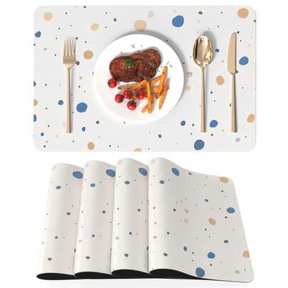 Hochwertige Leder-Tischsets, hitzebeständig, wasserdicht und leicht zu reinigen, rutschfeste Tischsets für Esszimmer, Küche oder Urlaubsdekoration, 45 x 30 cm, farbige Punkte