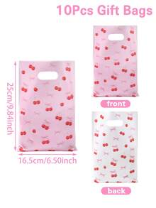 10/25/50 piezas Bolsas de regalo con estampado de lazo de cereza, bolsas de embalaje de regalo, bolsas de tela, bolsas de regalo con patrones diferentes en el frente y la parte trasera, bolsas de almacenamiento, bolsas de fiesta de color rosa con lazo, decoraciones de cumpleaños rosa, suministros de boda, obsequios para despedida de soltera, decoraciones para baby shower, suministros para fiesta de revelación de género, decoraciones de cumpleaños con lazo, decoraciones con lazo rosa, suministros para fiestas festivas - Multicolor - Ver 10