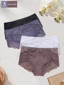 4 Stücke Damen Große Größen Weiche Spitze Sexy Romantisch Minimalistischer Stil Höschen - Verschiedenfarbig - Übersicht 2