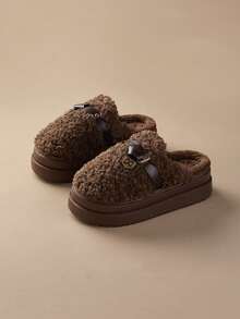 Chinelos Térmicos Confortáveis para Mulheres, Sola Grossa, Antiderrapante, Forro Térmico Quente, Adequado para Outono/Inverno