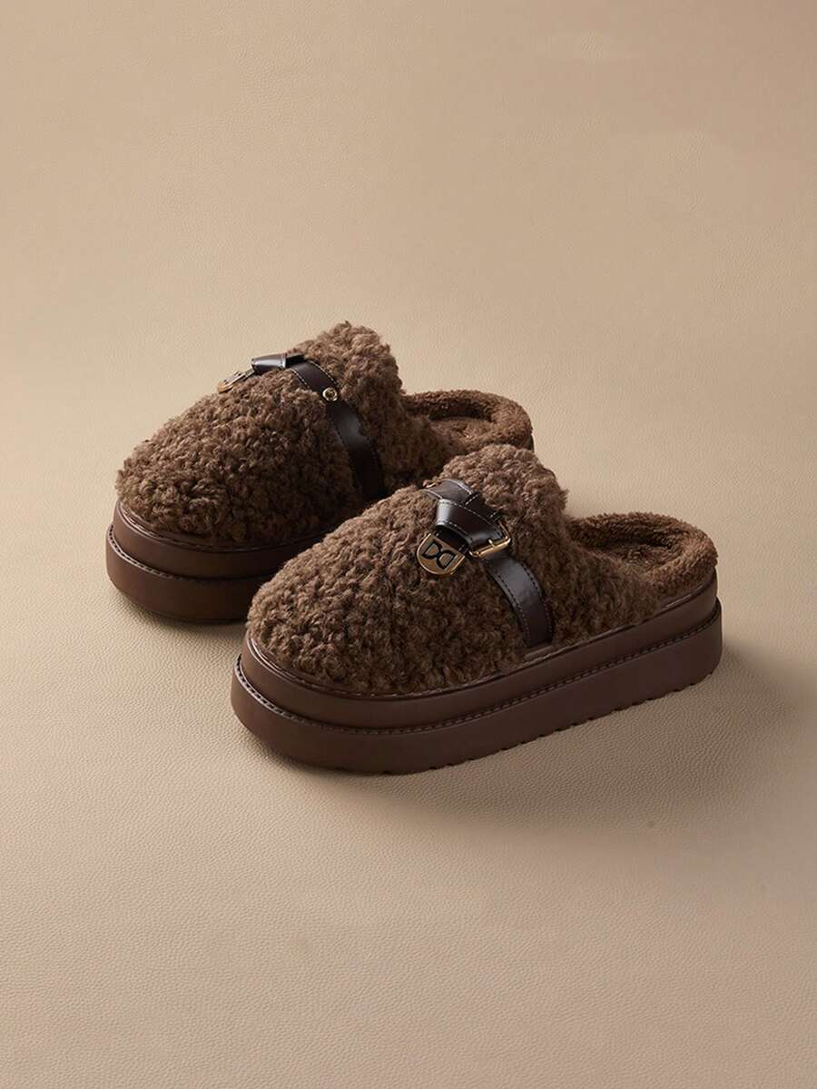 Chinelos Térmicos Confortáveis para Mulheres, Sola Grossa, Antiderrapante, Forro Térmico Quente, Adequado para Outono/Inverno