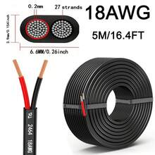 1PC 18 AWG 0.82mm² Wire PVC Cord 18 Gauge Wire 2 Conductor Electrical Wire, 12V/24V DC Low Voltage/Copper-Clad Aluminum(CCA) 2 Wire For Automotive Wire LED Strips Lamp Lighting Marine (5M/9.2M/15.3M/30.5M/45.8M)