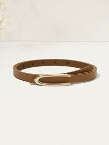 1pc Women's Adjustable Size Gold Buckle Belt, Suitable For Jeans, Casual Wear, Jackets, Skirts, Daily Use, Bohemian PU Leather Cross Grain Belt For Everyday Outings