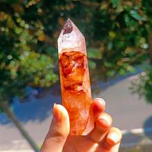 1pc Fire Quartz Tower Crystal Wand - Unique Decorative Piece, Single Point Crystal Pillar For Home Decor, Perfect Gift For Holiday