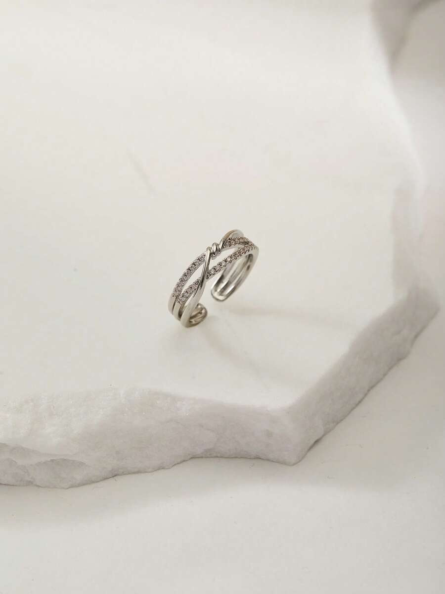 Clariva 1pc Fashionable Minimalistic Unique Design Chic Luxury Personalized Cross Ring For Women, Everyday Wear Gifts - Silver - View 1