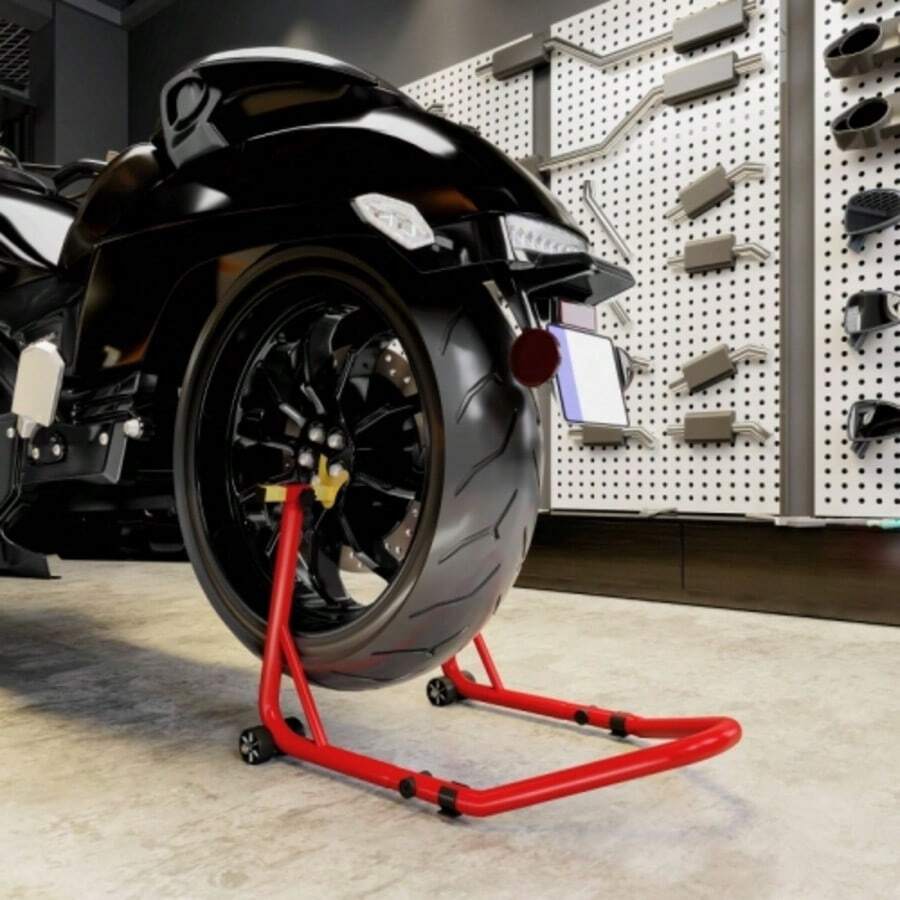 1 Motorradständer, Verstärkter Stahl, Motorradheber verstellbar, ideal als Motorradzubehör für Werkstatt und Garage - Rot - Übersicht 1