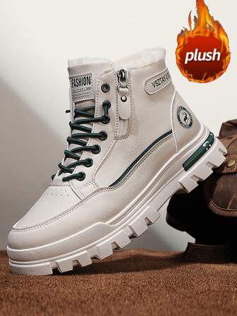 Men's High-Top Leather Boots, Autumn/Winter New Arrival, Thermal Lined, Thick Sole, Increased Height, Non-Slip, Round Toe, Lace-Up, Side Zipper, Plus Size 46, Men's Boots, Mid-Calf, Fashion , Outdoor, Party, Street Style, Men's Outdoor Hiking Boots, Leather, Waterproof, Oil-Resistant, Men's Leather Shoes, Outdoor, Fashion , Sports, Men's Anti-Puncture Anti-Crush Work Boots, Outdoor Desert Boots, Motorcycle Boots, Warm Fur Boots Suitable For -40°C