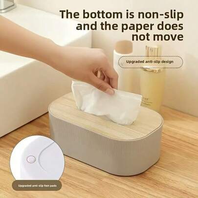 1pc Wooden Lid Desktop Tissue Box Organizer Box, High-End Luxury Living Room, Coffee Table, Bedroom, Kitchen Tissue Paper Holder Bathroom Accessories