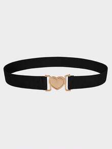 1pc Women's Elastic Waist Belt With Heart Buckle Decor, Fashion Versatile Casual Waist Band, Suitable For Dresses, Pants, Formal Wear, Valentine's Day Gift
