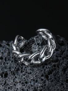 男士鏈條設計開口戒指,適用於首飾類禮品和派對 - 銀色 - 查看 4