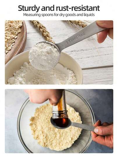 Cucharas de té y cucharas soperas: Juego de 6 cucharas de medición de acero inoxidable para hornear y cocinar, utensilios de medición de cocina de metal para ingredientes secos y líquidos