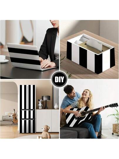 Roll Moderne Minimalist Zwart Wit Gestreepte Removable Wallpaper, Self Adhesive Vinyl Contact Paper Living Room, Bedroom, Office, Kitchen, Bathroom, Furniture Renewal, Desk, Wardrobe Edging Wand Stickers Room Wallpaper Peel Stick view 5