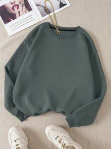 LCWomen's Drop Shoulder Long Sleeve Sweatshirt,Long Sleeve Tops Graduation,Back To School Outfits,Graduation,Teacher Outfits Women,Back To School Pullover Fall OutfitCasual Daily Wear - Dark Grey 3 - 查看 1