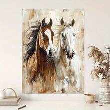 1pc Wild Horses Canvas Wall Art: Black And White Horse Racing Picture - Two Vintage Animals Running Artwork Print For Home Office, Bedrooms - Frameless