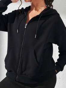 1pc Women's Hooded Zip-Up Cardigan, Minimalist Solid Color Short Style, Casual For Daily Wear, Suitable For Spring/Autumn - Pink - View 6