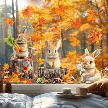 1 Pc 1 Hedgehog, Bunny, And Maple Leaf PVC Sticker - Autumn Forest Pattern, Self-Adhesive Removable Wall Decal, Easy To Remove And Apply, Suitable For Modern Home Decor, Bedrooms, Living Rooms, Balconies, Or Window Displays, Decorative Window Stickers, Modern Style, Durable Stickers, Home Decor Stickers To Brighten Up Your Life, Wall Decor Room Decor Wall Stickers Wall Sticker