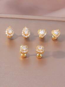 2pcs Screw-In Threaded Earrings, Elegant Bell Piercing Earrings, Copper Earrings, Sparkling Cubic Zirconia Embedded Design, Teardrop, Heart, Square Shapes Available, Matching Daily Outfits, Fashionable Creative Piercing Earrings