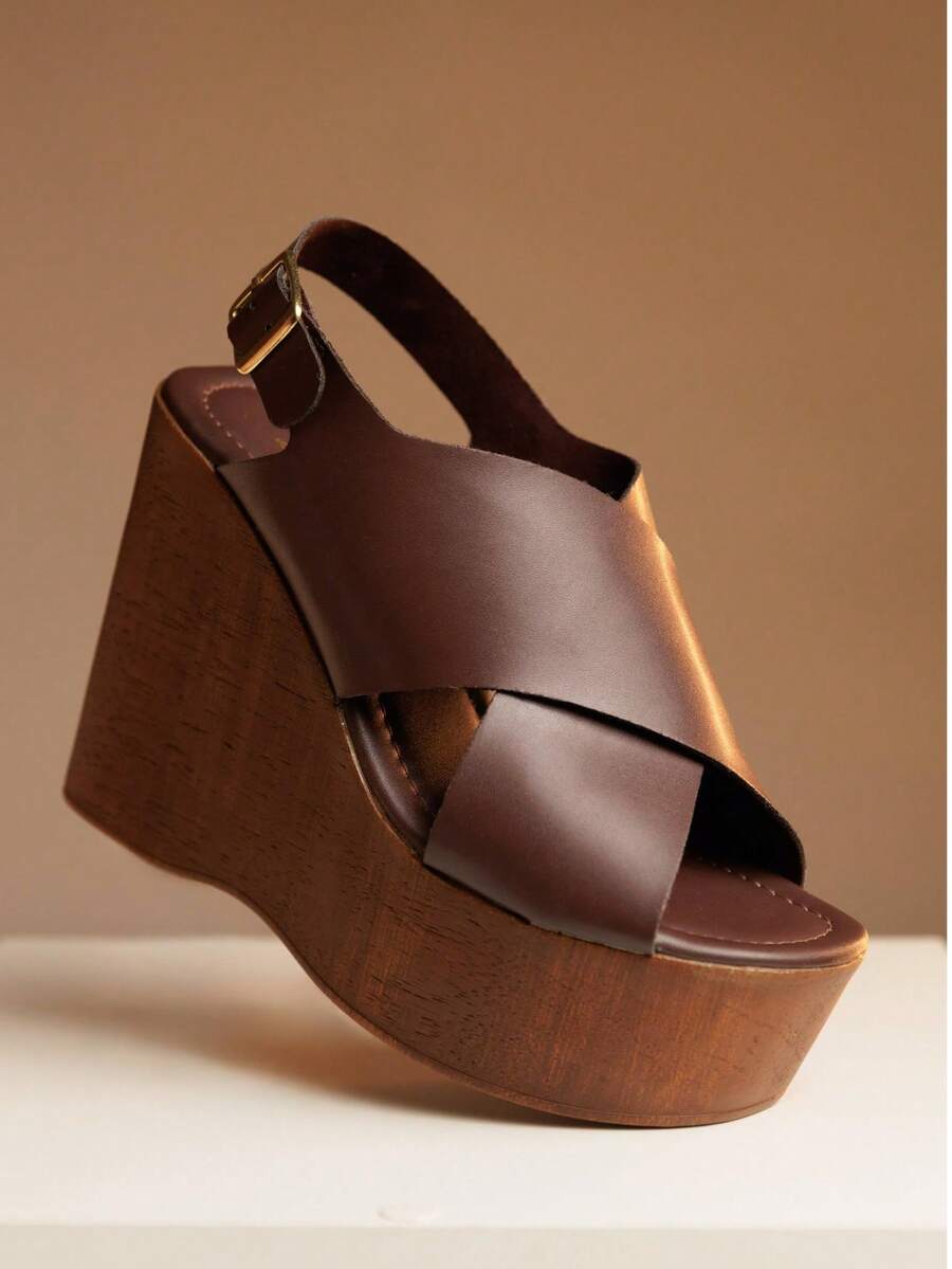 ZATURE STORES Women's Zature Platform Sandal Comfortable Blogger Thick High Heel Wedge Metallic Embellishment Straps - Rỉ Nâu - Xem 1