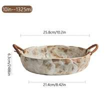 1pc 8"/10" Vintage Handmade Coarse Pottery Rope Handle Bowl, Retro Deep Plate, Housewarming Bowl, Fruit Bowl