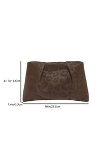 Model Clutch Warna Polos Terbaru untuk Musim Gugur/Dingin, Tas Awan Berlipit, Motif Leopard, Tas Amplop Kasual, Tas Kosmetik, Tas Aksesori Perjalanan, Tas Pelapis, Tas Perlengkapan Mandi, Kantong Penyimpanan - Kopi - View 3