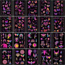 20 Hojas Mariposa Reactivo Glow tatuajes temporales, Neón Blacklight Reactivo Lindo Tatuajes Pegatinas, Impermeable Lovely Party Supplies Decoración,, Regalo (Colorido) V2PB - Vistoso - Ver 11