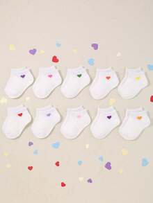 10 Pairs Of Comfort Baby (Toddler) White Socks With Jacquard Love Patterns, Cute For Girls.Baby Socks, Newborn Socks ,Toddler Socks ,Infant Socks.Fashionable Boat Socks Suitable For Baby Boys And Girls.