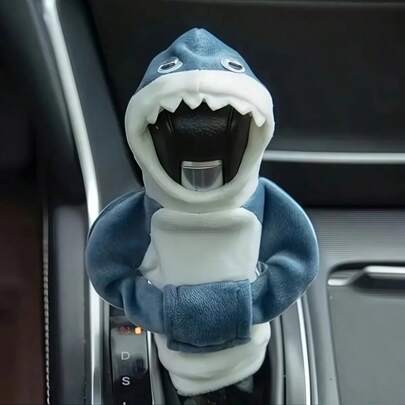 1pc Blue & White Creative Shark Car Gear Shift Knob Cover, Adds A Cute And Personalized Touch To Your Car Interior! This Fashionable Sweater Hoodie Style Gear Shift Sleeve, Designed With An Adorable Shark Motif, Is Made Of High-Quality Material With Good Elasticity To Fit Snugly On Most Car Gear Shifters. Easy To Install And Stays Securely In Place. The Soft And Comfortable Material Provides A Smooth Grip, Preventing Slipping For Seamless Gear Shifting.