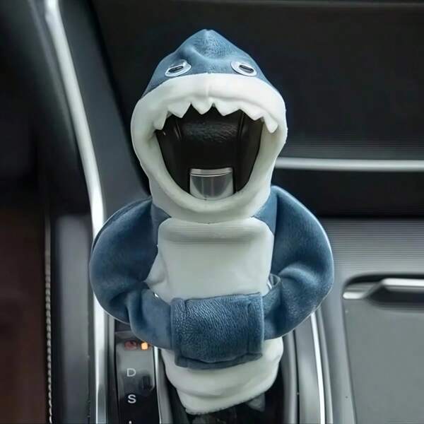 1pc Blue & White Creative Shark Car Gear Shift Knob Cover, Adds A Cute And Personalized Touch To Your Car Interior! This Fashionable Sweater Hoodie Style Gear Shift Sleeve, Designed With An Adorable Shark Motif, Is Made Of High-Quality Material With Good Elasticity To Fit Snugly On Most Car Gear Shifters. Easy To Install And Stays Securely In Place. The Soft And Comfortable Material Provides A Smooth Grip, Preventing Slipping For Seamless Gear Shifting.