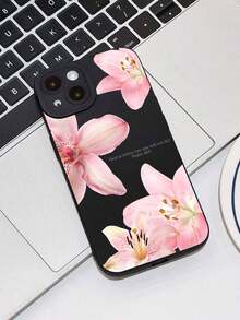 Flower Phone Case Flower Phone Case 1pc Minimalist Pink Hibiscus Flower God Slogan Pattern Cat Eye Black Soft Phone Case, Compatible With IPhone 11/12/13/14/15/16 Pro Max Waterproof Shockproof Anti-Fall Scratch Resistant - 1pc - 查看 3