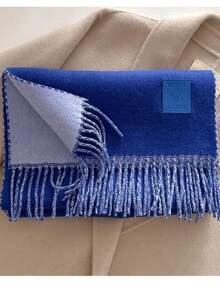 1pc Premium Simple Multi-Color Tassel Wool Blend Scarf, Warm & Versatile For Autumn/Winter, Unisex