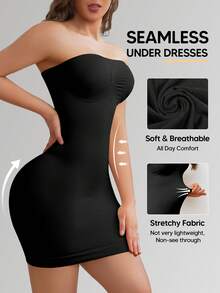 Strapless Shapewear Slips For Tummy Control Women's Full Slip Under Dresses Body Shaper Seamless - Black - View 3
