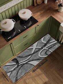 1pc Silica Gel Kitchen Floor Mat, Abstract Geometric Lines In Gray Tones, Curved And Intersecting Lines Combined With Marble-Like Texture, Creating A Simple Yet Modern Visual Effect, Fashionable And Personalized. Soft And Comfortable Underfoot, Quickly Absorbs Water And Oil, Easy To Handle Kitchen Spills. - Multicolor - View 10