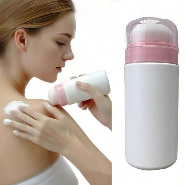 1PC Portable Talcum Loose Powder Puff Bottle Case Travel Talcum Container Reusable Empty Case Jar Bath Storage Box Body Lotion Sunscreen Applicator Is Bottled Multifunctional Powder Apply Puff Bottle Sponge Bottle Coated With Body Lotion In Winter And Talcum Powder In Summer.