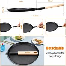 Frying Pan Skillet 8inch Flat Griddle Pan Lightweight Small Grill Pan With Wooden Handle For Camping Indoor Outdoor Cooking, Family Dinner Supplies, Party Supplies