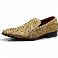 Men Fashion Rhinestones Studs Slip On Loafer Dress Shoes WBG-20256688 - 金色(02) - 查看 1