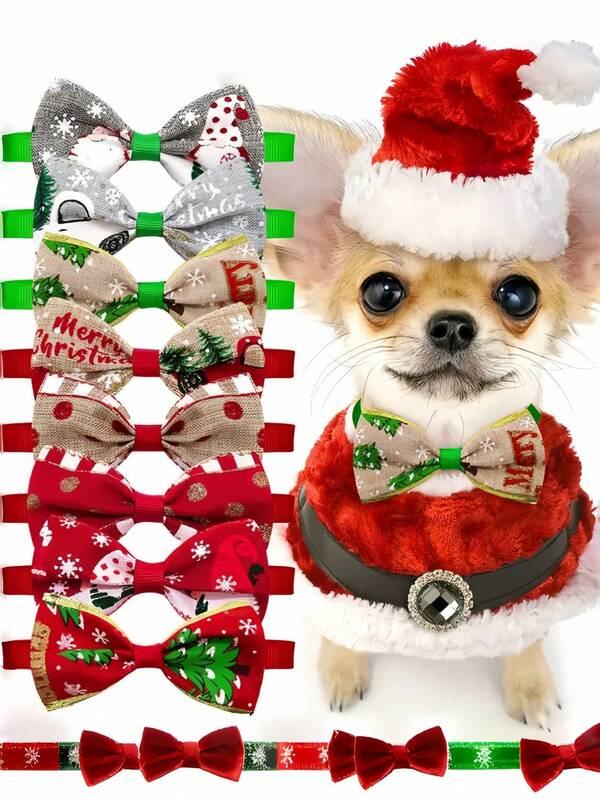 5pcs Christmas Pet Collar, Dog Bow Tie, Cute Santa Claus, Bell, Reindeer Pattern Cat Bow Tie, Dog Collar, Christmas Pet Costume Accessories