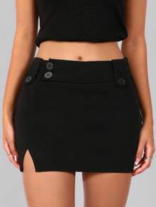 Casual Party & Commuting, Women Low Waist Split Hem Skirt